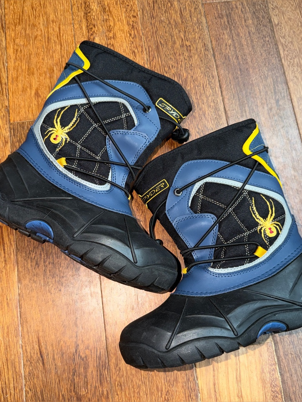 Vintage Kids Spyder Footwear Black/Blue & Yellow Winter Snow Boots sz toddler 2